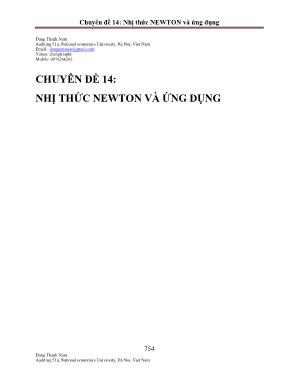 Bài tập Đại số và Giải tích Lớp 11 - Chuyên đề 14 Nhị thức Newton và ứng dụng - Đặng Thành Nam